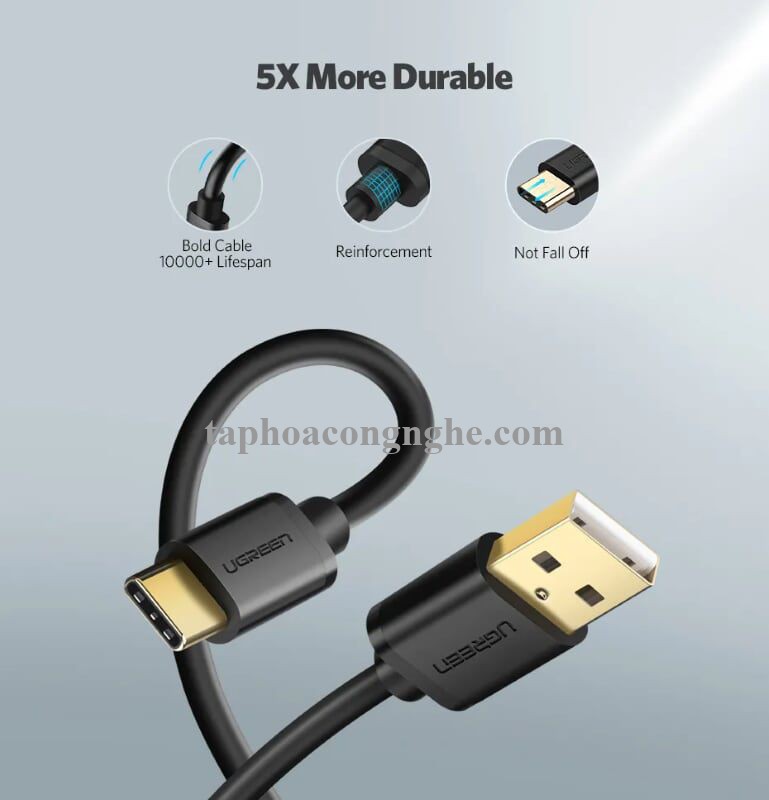 Ugreen 30162 3M màu đen Dây USB 2.0 sang Type-C truyền dữ liệu và sạc US141 30030162